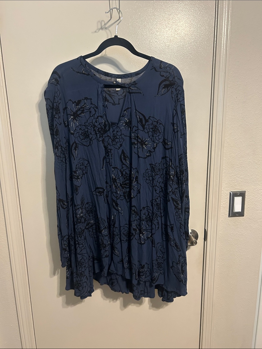 Free People Navy Blue Floral Print Shirt Dress